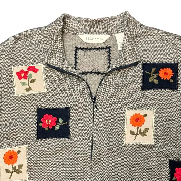 Vintage Bechamel 100% Cotton Floral Fall Patchwork Herringbone Vest Women's L - Picture 2 of 8
